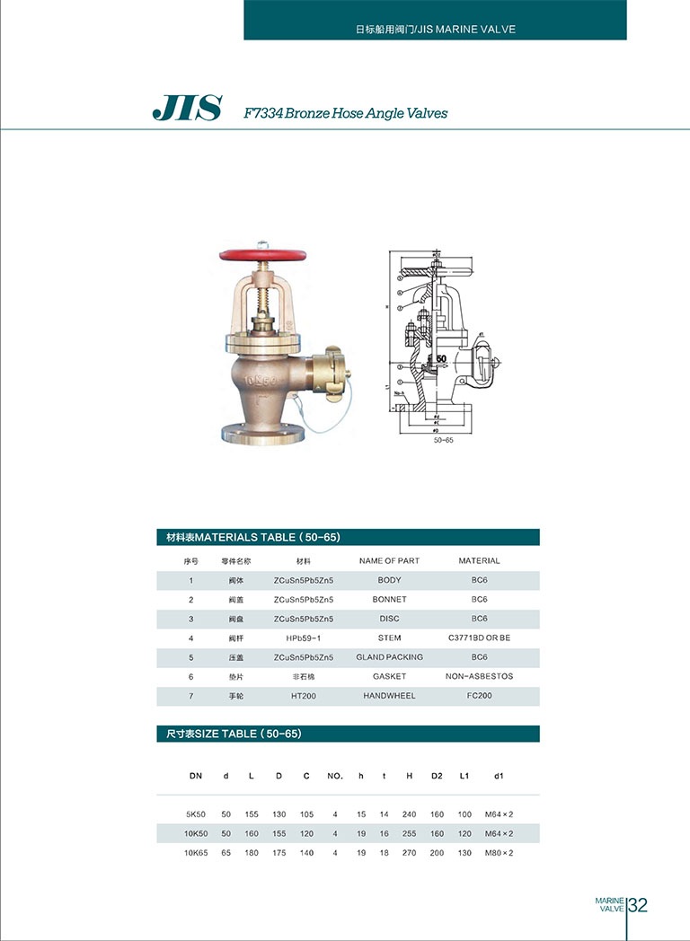 Catalog thông số kỹ thuật của van góc PCCC đồng 5K, 10K – F7334