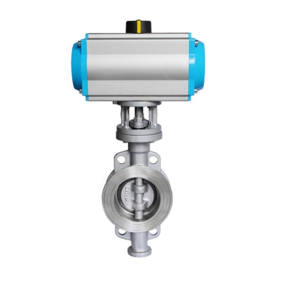 Van bướm ba lệch tâm bằng inox với bộ truyền động khí nén